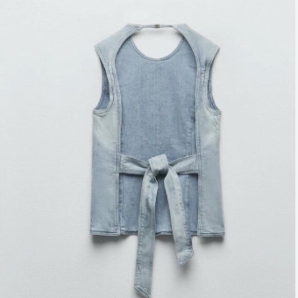 Zara Denim Open Back Tie Top - Picture 4 of 9